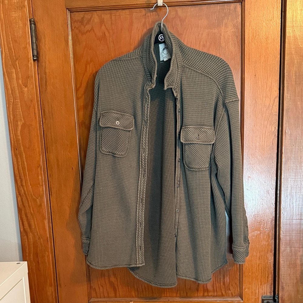 Aerie Olive Green Button-Up Waffle Shirt